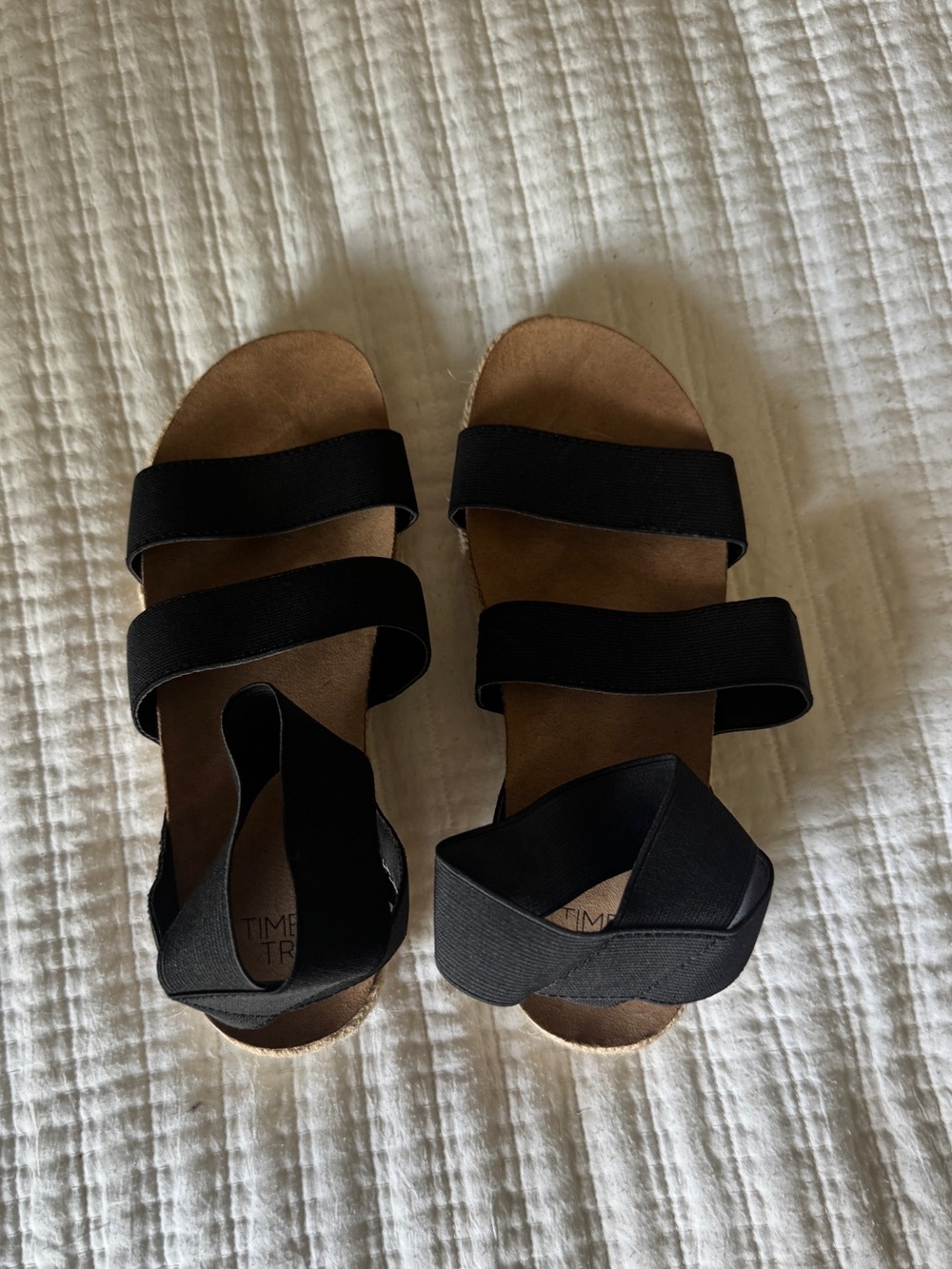 Time and Tru Black Elastic Strap Platform Sandals Size 7 Jute Espadrille